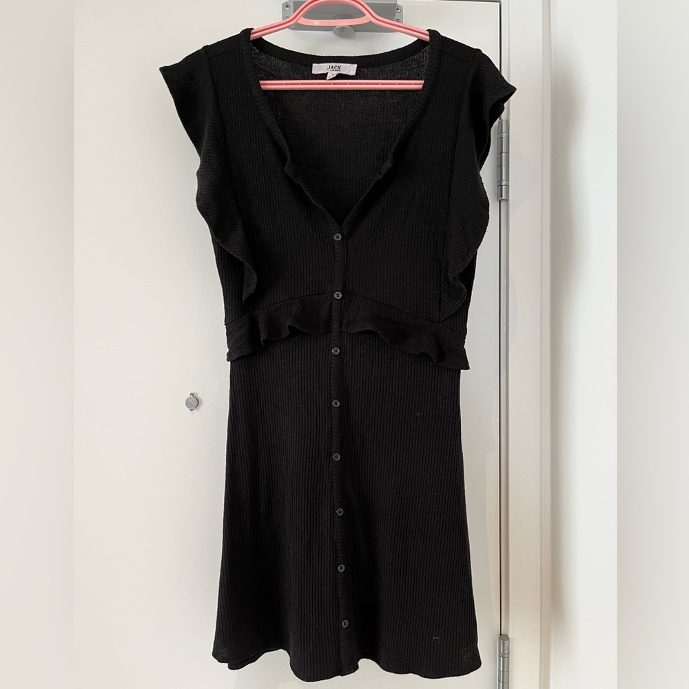 Jack by BB Dakota Black Ruffled Buttoned Midi Sundress